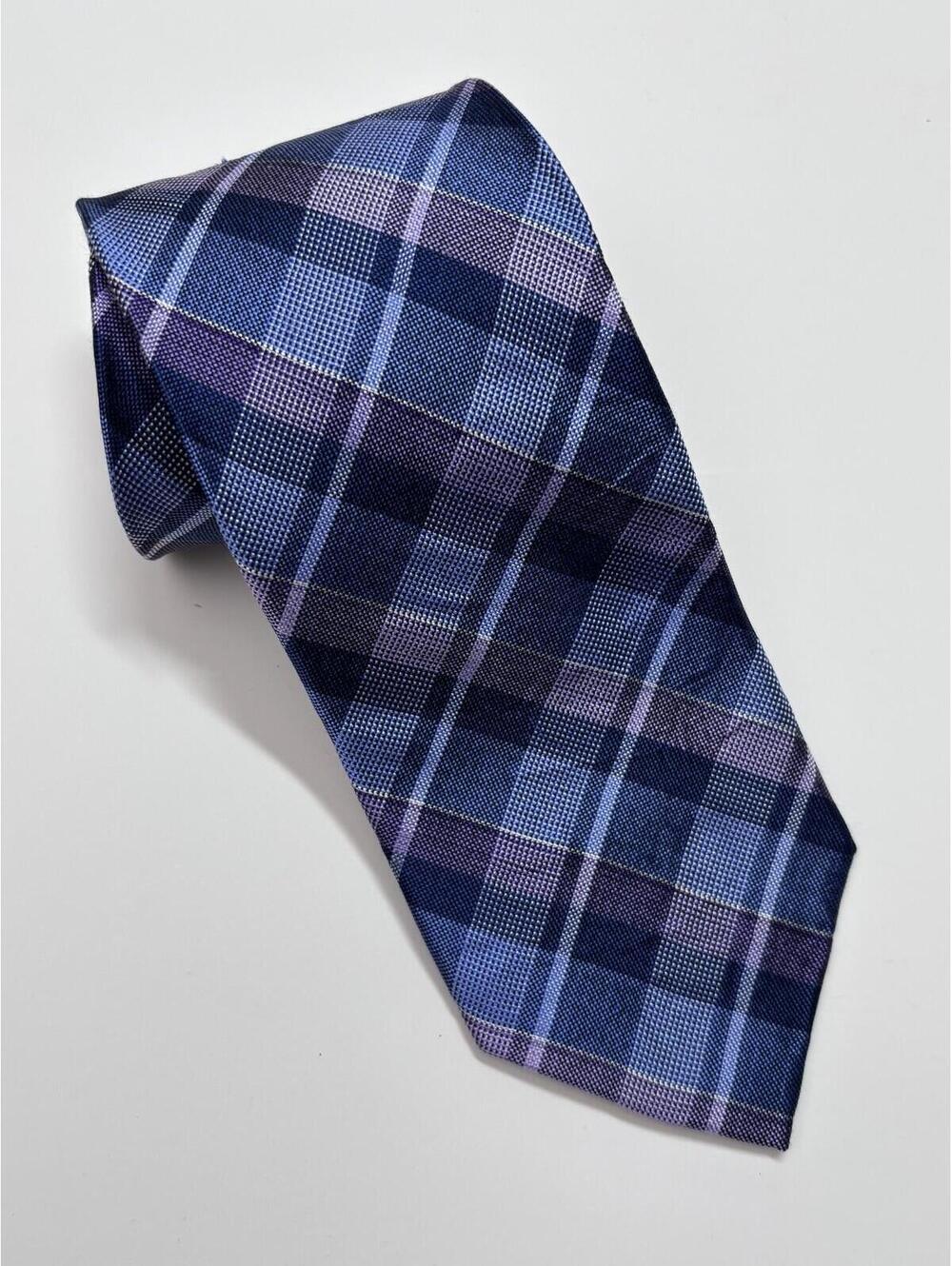 100%‎ Silk Pronto Uomo Tie Purple & Blue Plaid